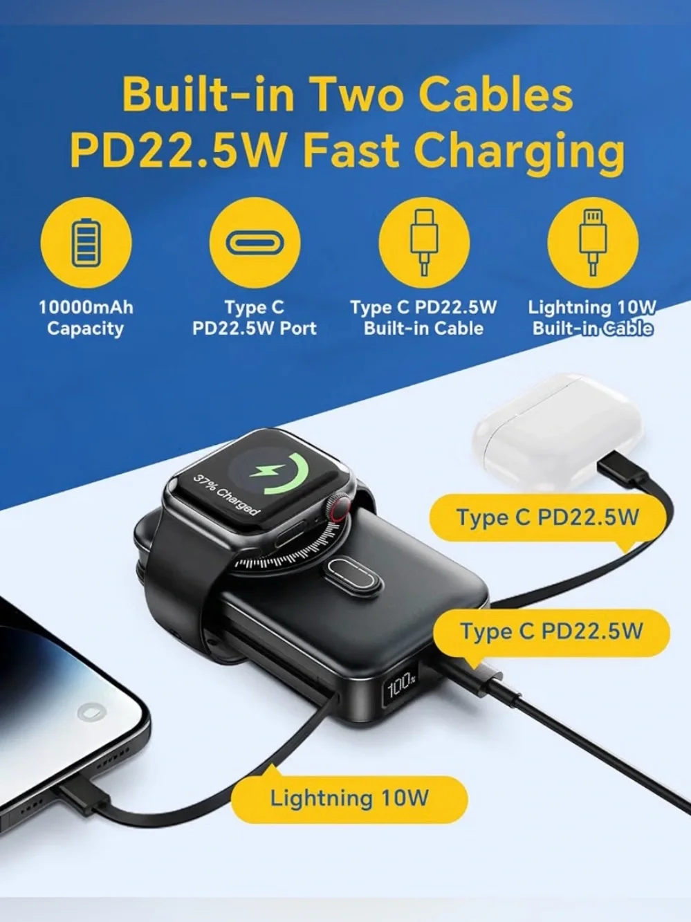 Magnetic Battery Pack Real Capacity 10000mAh, 22.5W Fast Charging Portable Charg